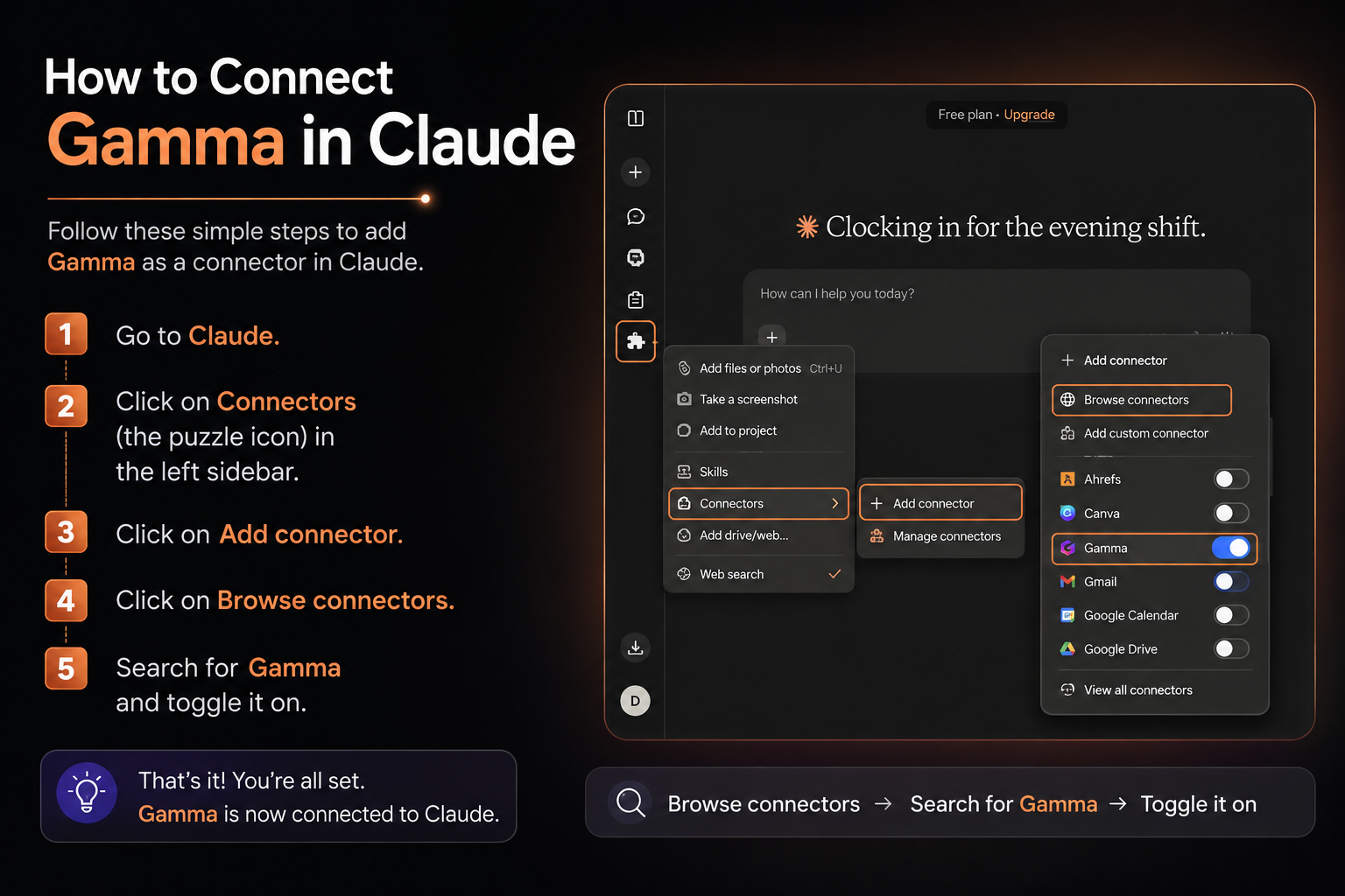 Browse Connectors in Claude and Search for Gamma App