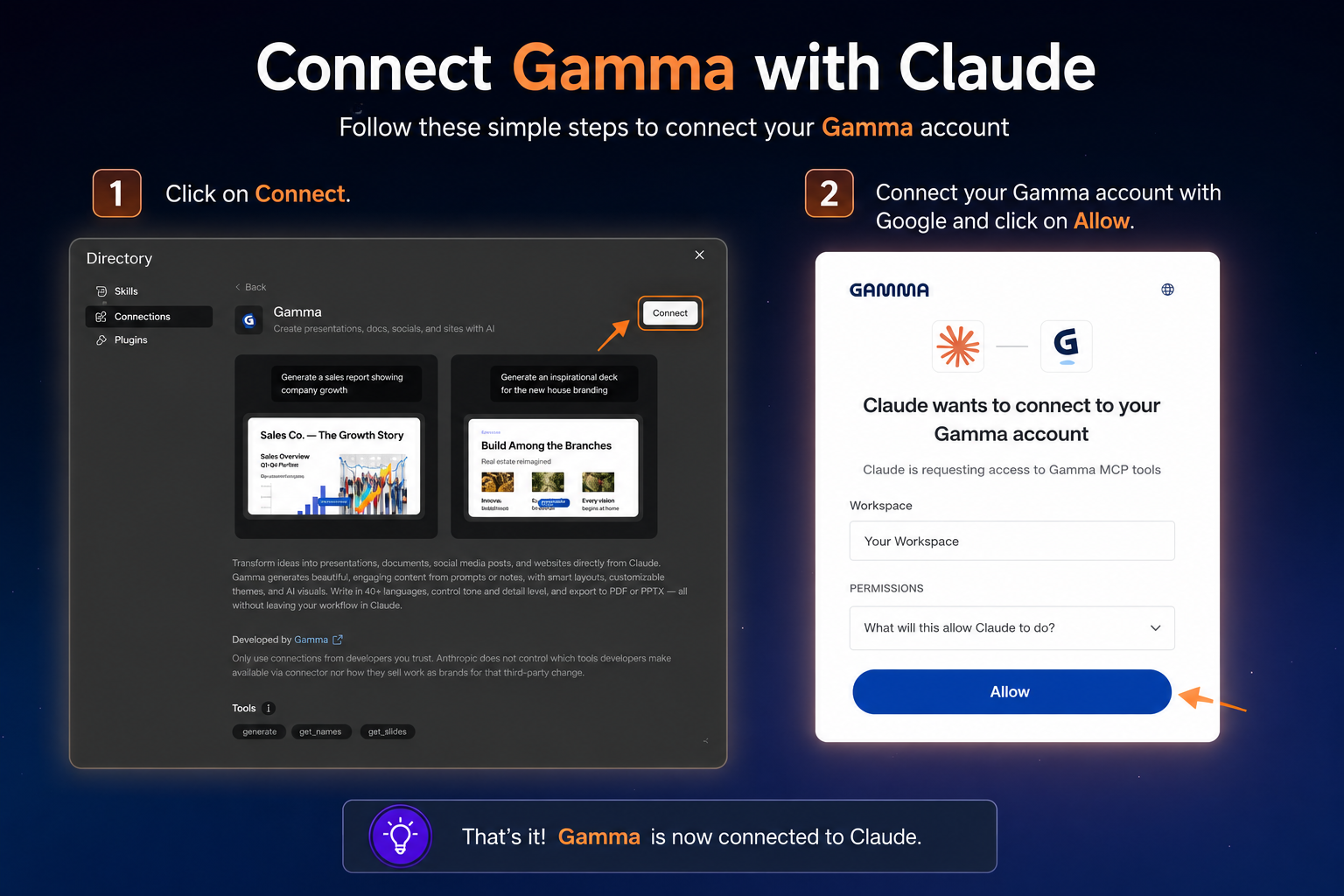 Authenticate Gamma Account with Google and Grant Permissions