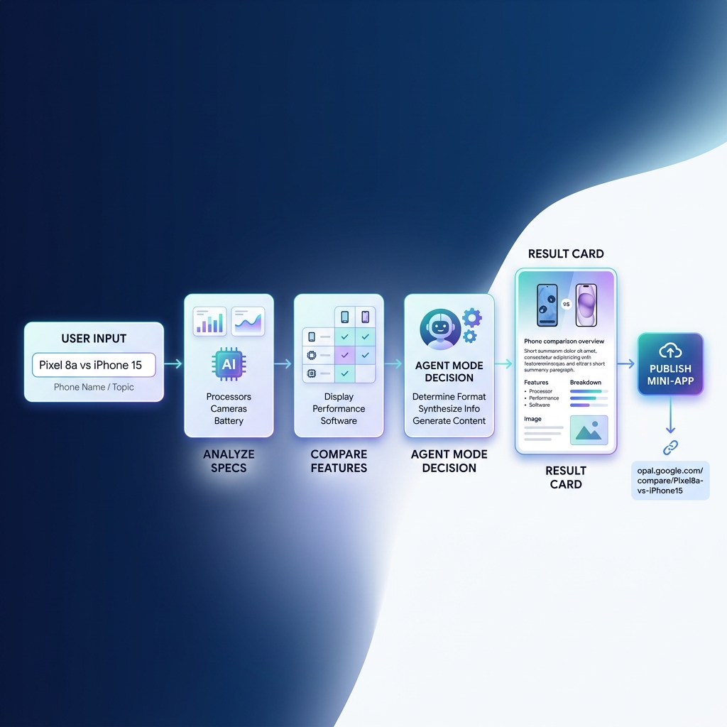 Google Opal Visual Workflow Canvas and Agent Mode Architecture Diagram